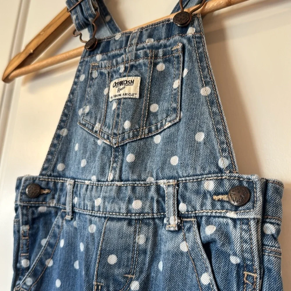Baby Girl OshKosh Polka Dot Denim Overalls 24 Months - Picture 2 of 11